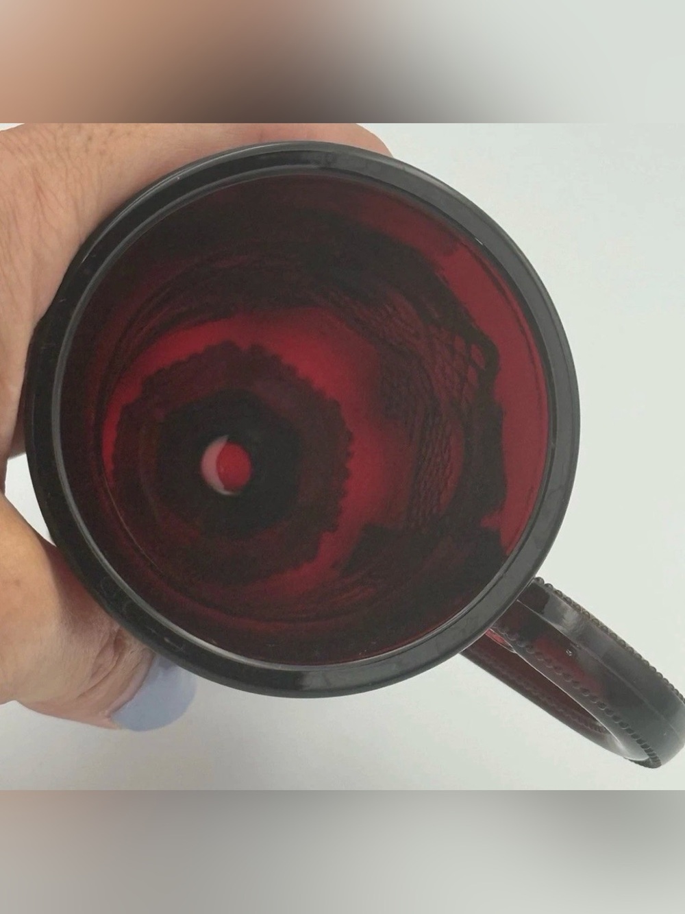 Vintage Avon 1876 Cape Cod Ruby Red Pedestal Glass Coffee Mugs Pressed Lot Of 2 - Picture 4 of 10